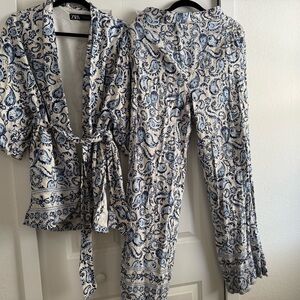 Blue and White Patterned Two-Piece Set